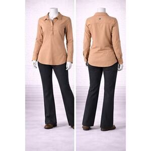 KUHL Women’s Engineered Snap Shirt Small Peach Tan Long Sleeve Outdoor Hiking S